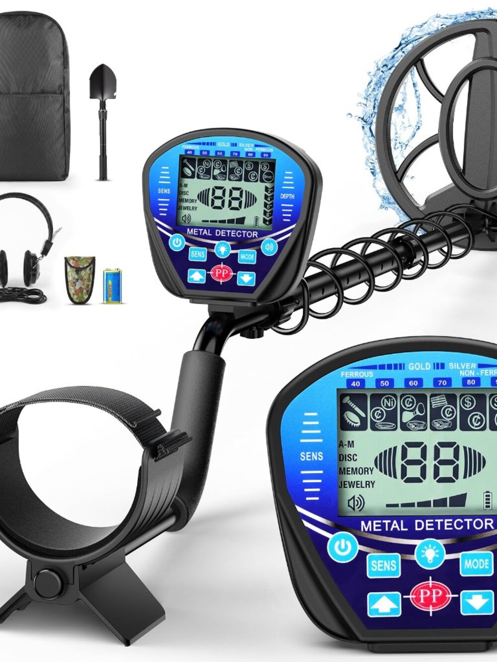 NEW Metal Detector for Adults 10 IP68 Waterproof LCD Backlight 5 Modes Gold